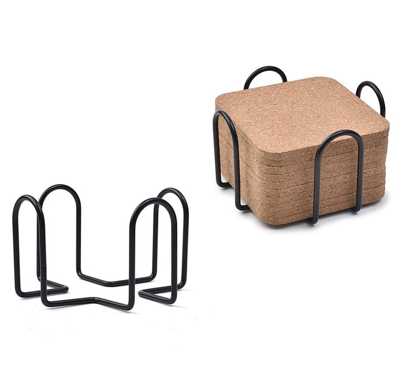 MOYODOR Coaster Holder 4.3 Inch Black Iron Metal Holder Storage Caddy for Both Round and Square Coasters Fit 4 to 9 Pieces Coasters (2 PC) - Image 4